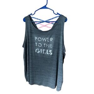 LIVI Active Power to the Girls Graphic Tank Top 22/24 Gray Criss Cross Back